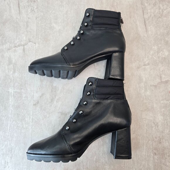 Victorian Ankle Boots Leather Chain Stud Block Heel Whimsigoth Pointy Bootie 6.5 - Picture 6 of 14